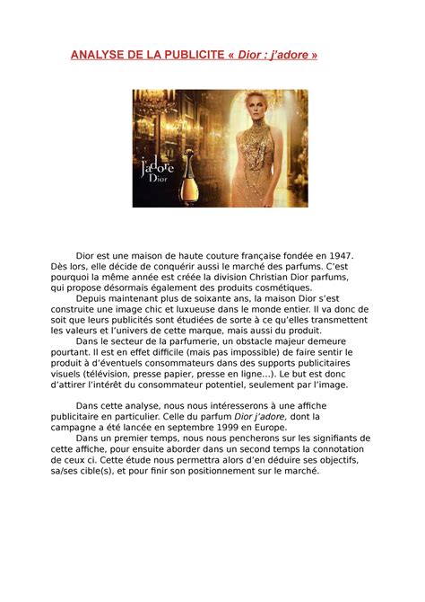 étude publicité dior|ANALYSE DE LA PUBLICITE « Dior : j’adore ANALYSE DE.